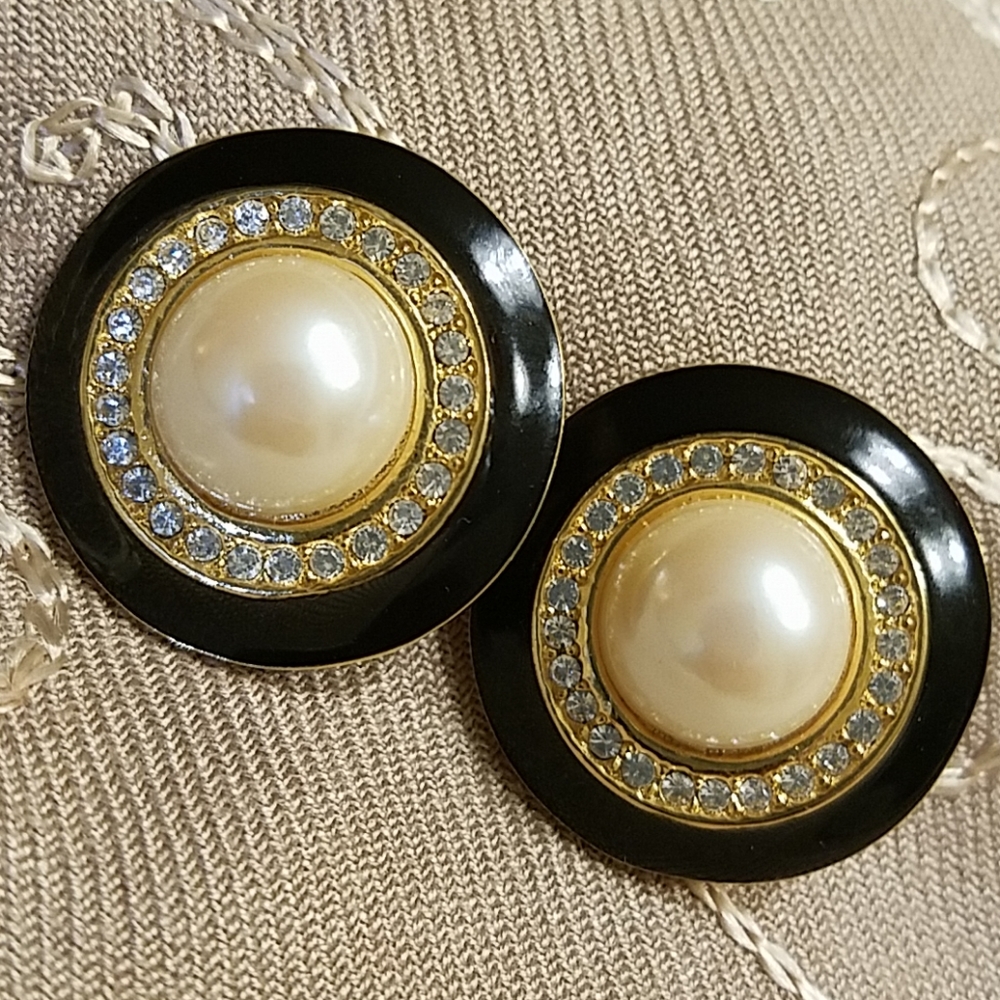 VTG PEARL & ENAMEL EARRINGS